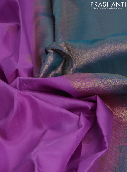 Pure kanchipuram silk saree lavender and dual shade of teal blue with zari woven buttas and long rettapet zari woven border