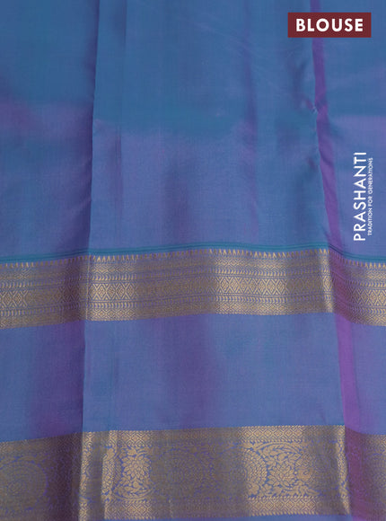 Pure kanchipuram silk saree lavender and dual shade of teal blue with zari woven buttas and long rettapet zari woven border