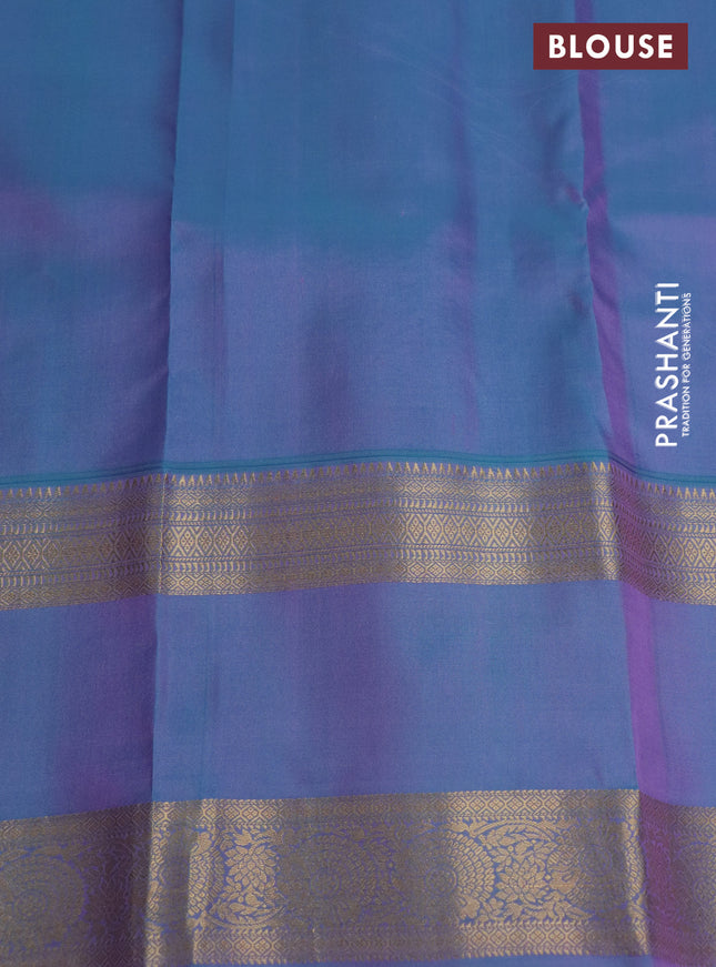 Pure kanchipuram silk saree lavender and dual shade of teal blue with zari woven buttas and long rettapet zari woven border
