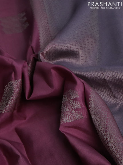 Pure kanchipuram silk saree mauve pink and pastel purple with self emboss & silver zari woven buttas and long silver zari woven border