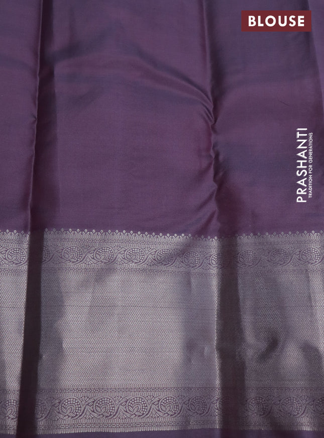 Pure kanchipuram silk saree mauve pink and pastel purple with self emboss & silver zari woven buttas and long silver zari woven border