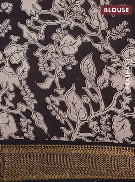 Kalamkari semi silk saree beige and black with allover kalamkari prints and zari woven border