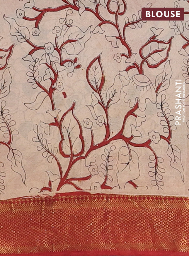 Kalamkari semi silk saree maroon with allover kalamkari prints and zari woven border