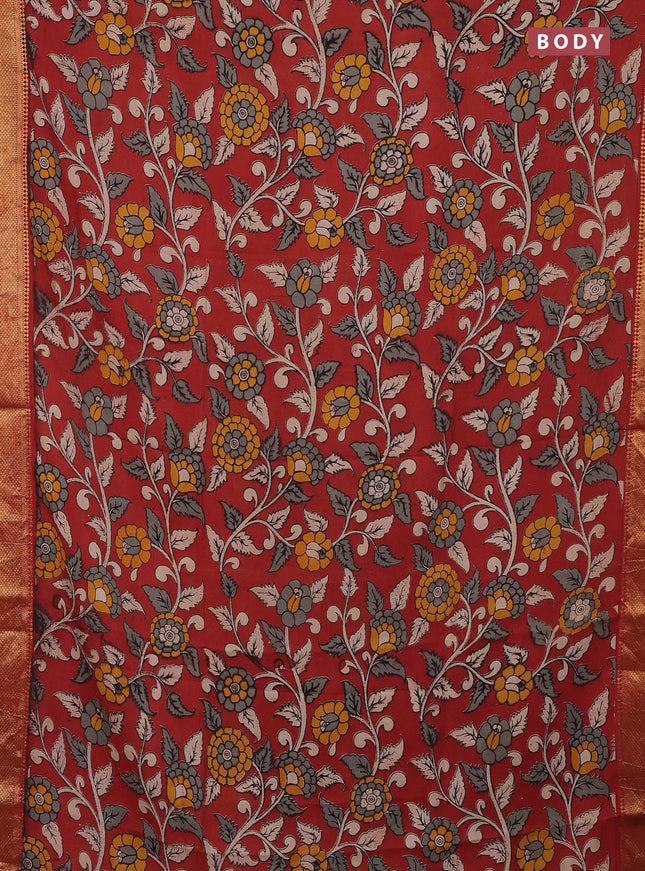 Kalamkari semi silk saree maroon with allover kalamkari prints and zari woven border