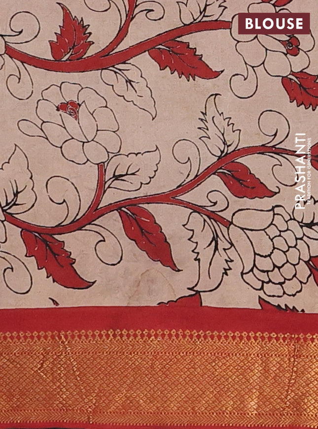 Kalamkari semi silk saree maroon with allover kalamkari prints and zari woven border