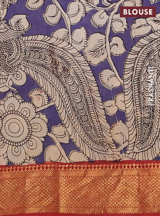 Kalamkari semi silk saree beige and rustic maroon with allover kalamkari prints and zari woven border