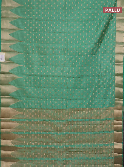Semi raw silk saree pastel green with allover zari woven 1000 buttas and temple design zari woven border