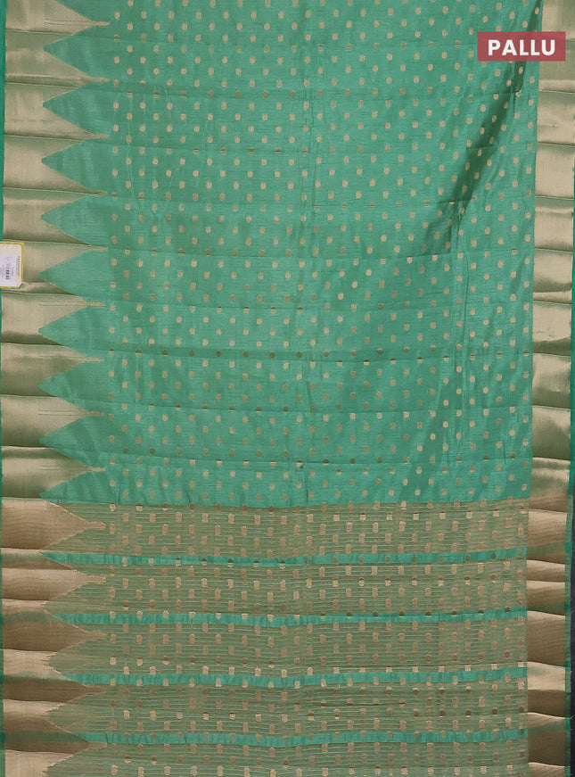 Semi raw silk saree pastel green with allover zari woven 1000 buttas and temple design zari woven border