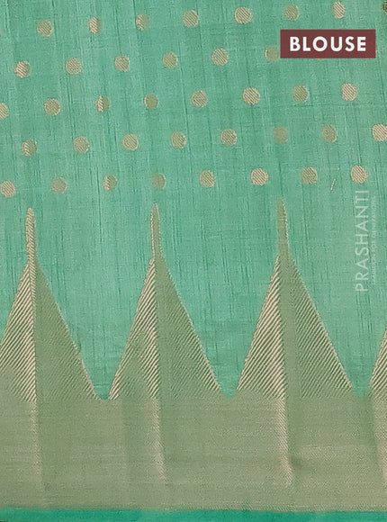Semi raw silk saree pastel green with allover zari woven 1000 buttas and temple design zari woven border
