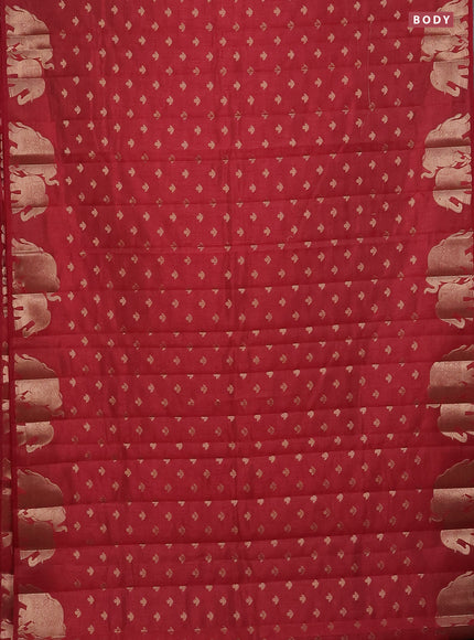 Semi raw silk saree maroon with allover zari woven 1000 buttas and elephant design zari woven border