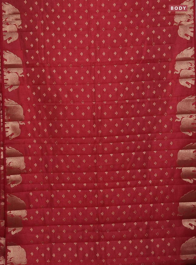 Semi raw silk saree maroon with allover zari woven 1000 buttas and elephant design zari woven border