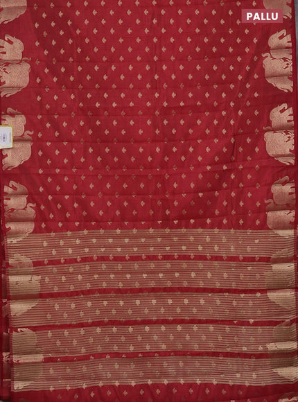 Semi raw silk saree maroon with allover zari woven 1000 buttas and elephant design zari woven border