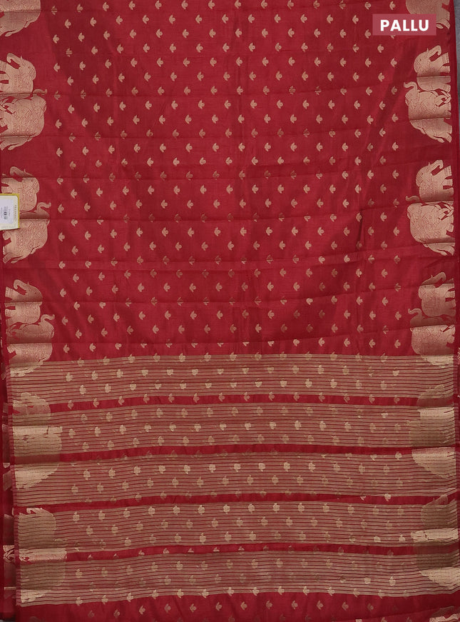 Semi raw silk saree maroon with allover zari woven 1000 buttas and elephant design zari woven border