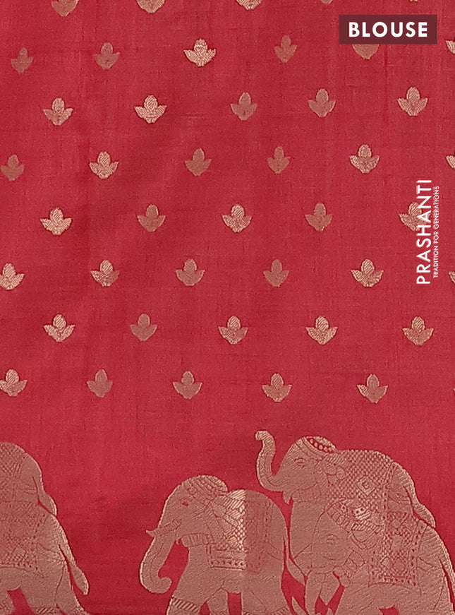 Semi raw silk saree maroon with allover zari woven 1000 buttas and elephant design zari woven border