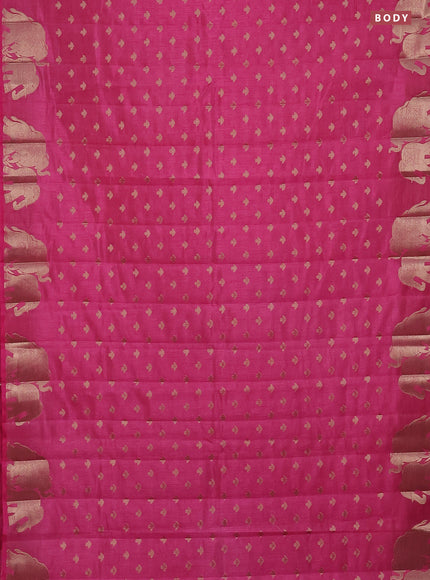 Semi raw silk saree pink with allover zari woven 1000 buttas and elephant design zari woven border