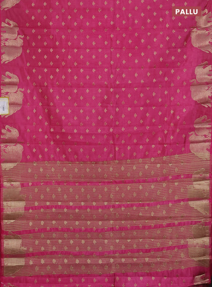 Semi raw silk saree pink with allover zari woven 1000 buttas and elephant design zari woven border