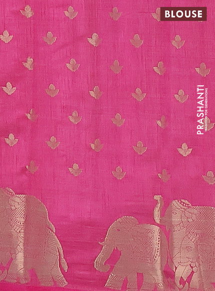 Semi raw silk saree pink with allover zari woven 1000 buttas and elephant design zari woven border