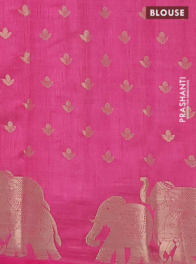 Semi raw silk saree pink with allover zari woven 1000 buttas and elephant design zari woven border