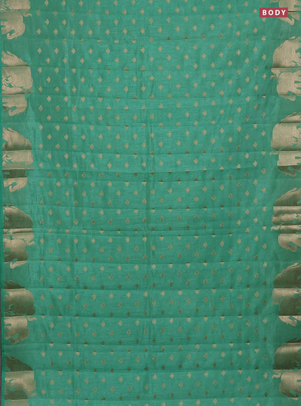 Semi raw silk saree pastel green with allover zari woven 1000 buttas and elephant design zari woven border