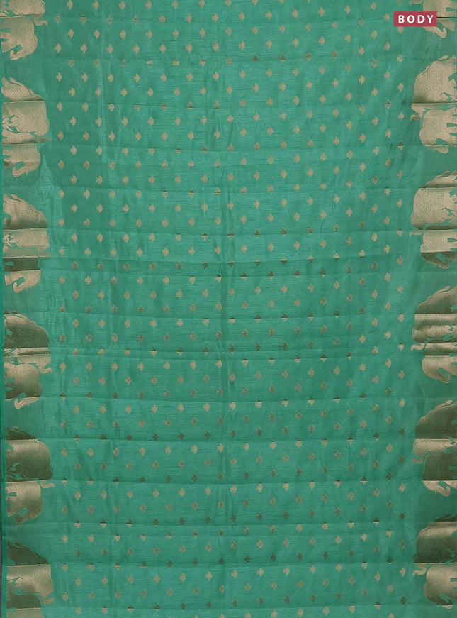 Semi raw silk saree pastel green with allover zari woven 1000 buttas and elephant design zari woven border