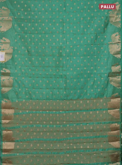 Semi raw silk saree pastel green with allover zari woven 1000 buttas and elephant design zari woven border