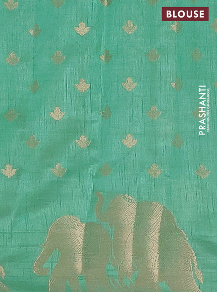 Semi raw silk saree pastel green with allover zari woven 1000 buttas and elephant design zari woven border