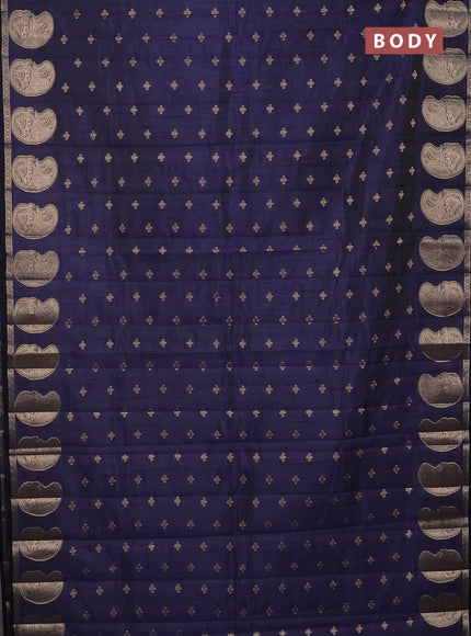 Semi raw silk saree navy blue with allover zari woven 1000 buttas and paisley zari woven butta border