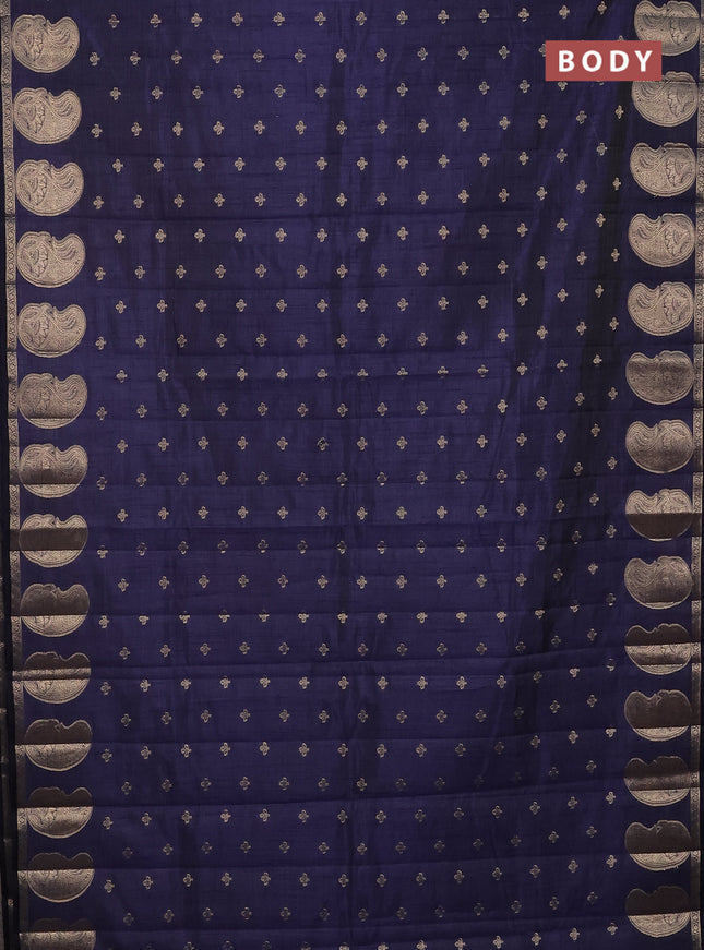 Semi raw silk saree navy blue with allover zari woven 1000 buttas and paisley zari woven butta border