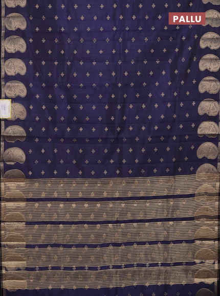 Semi raw silk saree navy blue with allover zari woven 1000 buttas and paisley zari woven butta border