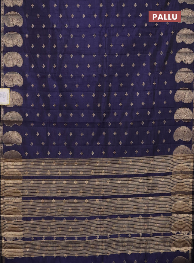 Semi raw silk saree navy blue with allover zari woven 1000 buttas and paisley zari woven butta border