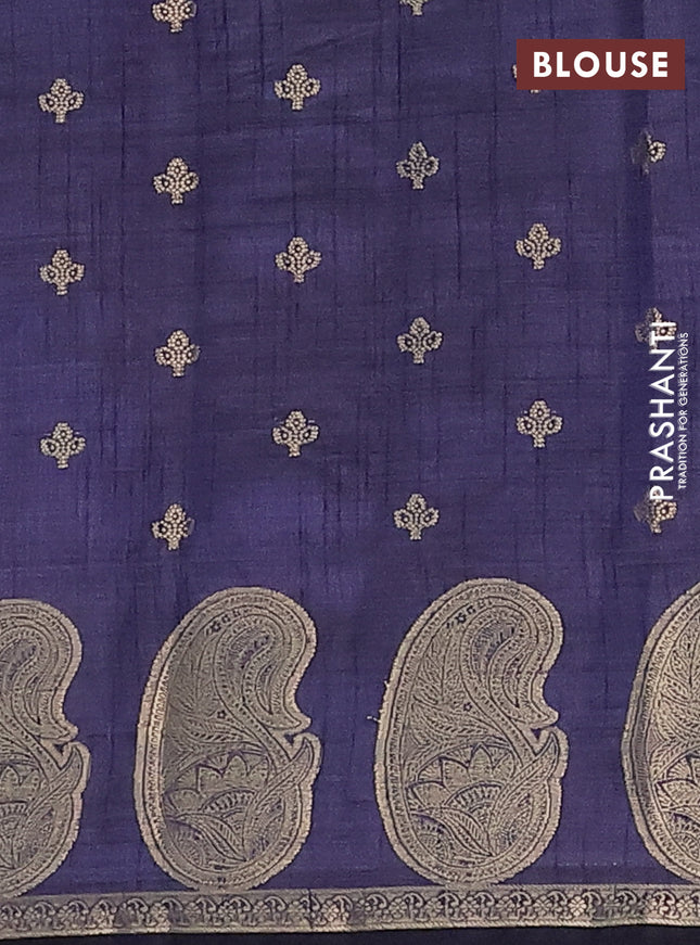 Semi raw silk saree navy blue with allover zari woven 1000 buttas and paisley zari woven butta border