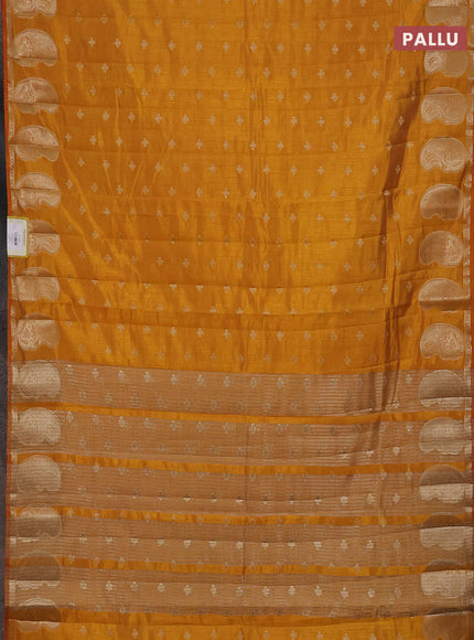 Semi raw silk saree mustard yellow with allover zari woven 1000 buttas and paisley zari woven butta border