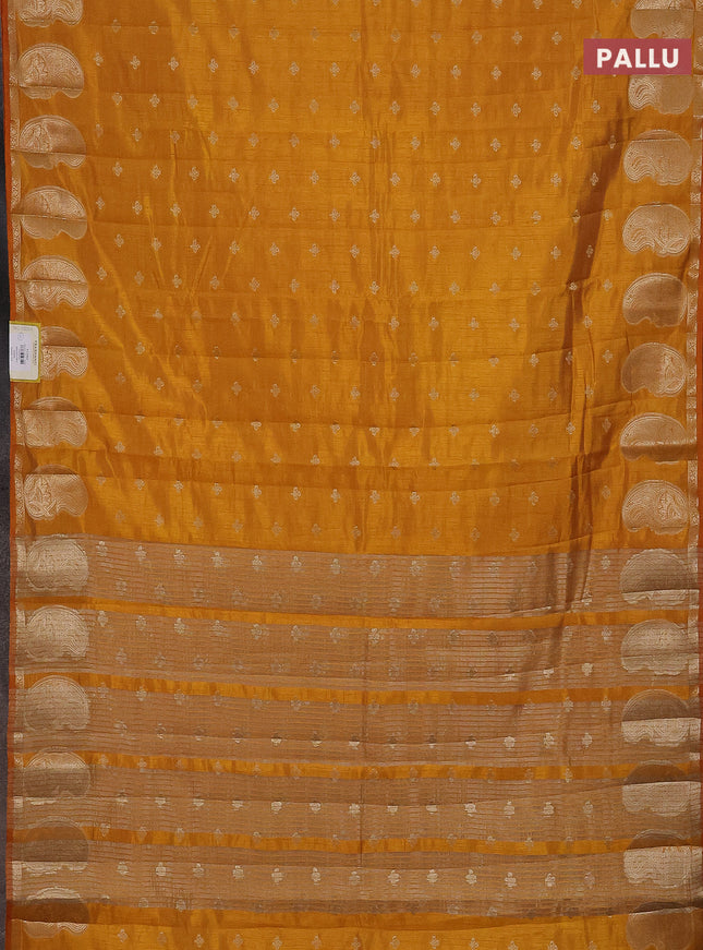 Semi raw silk saree mustard yellow with allover zari woven 1000 buttas and paisley zari woven butta border