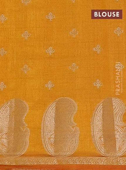 Semi raw silk saree mustard yellow with allover zari woven 1000 buttas and paisley zari woven butta border