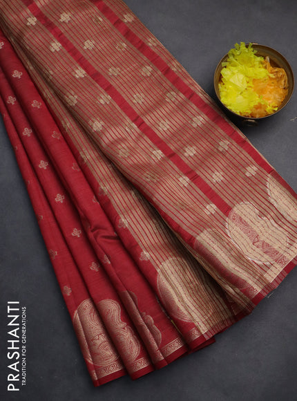 Semi raw silk saree maroon with allover zari woven 1000 buttas and paisley zari woven butta border