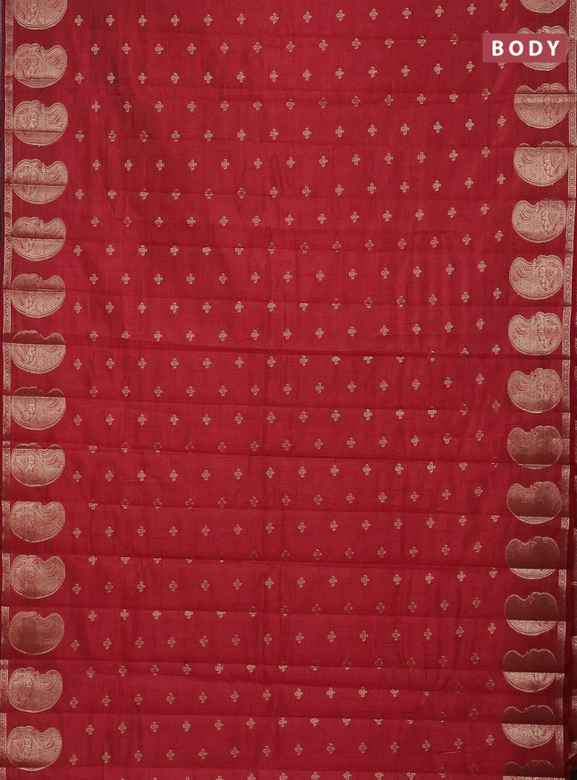Semi raw silk saree maroon with allover zari woven 1000 buttas and paisley zari woven butta border