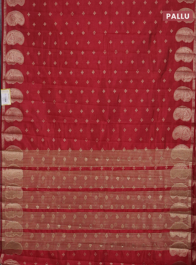 Semi raw silk saree maroon with allover zari woven 1000 buttas and paisley zari woven butta border