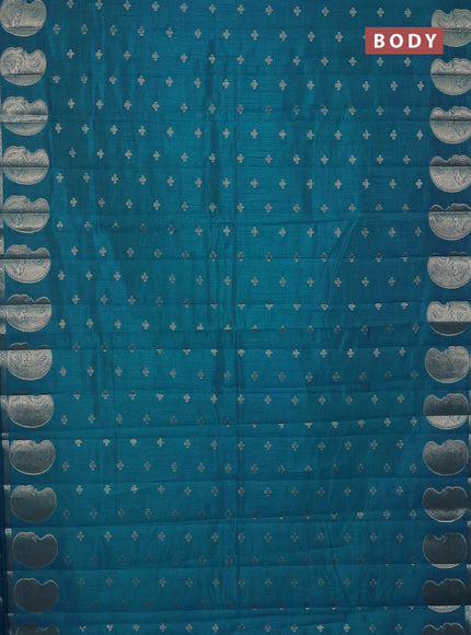 Semi raw silk saree cs blue with allover zari woven 1000 buttas and paisley zari woven butta border