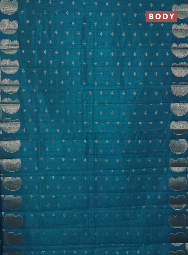 Semi raw silk saree cs blue with allover zari woven 1000 buttas and paisley zari woven butta border
