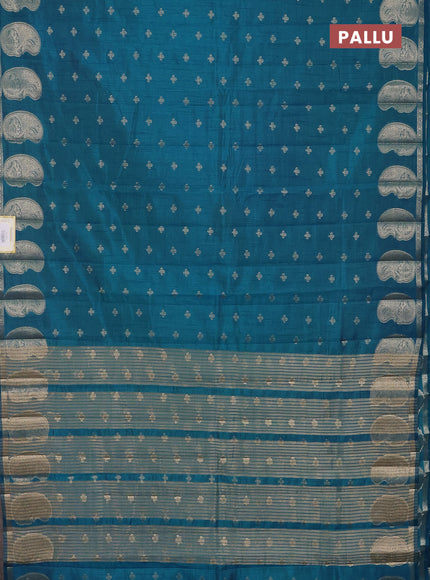 Semi raw silk saree cs blue with allover zari woven 1000 buttas and paisley zari woven butta border