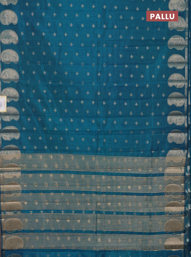 Semi raw silk saree cs blue with allover zari woven 1000 buttas and paisley zari woven butta border