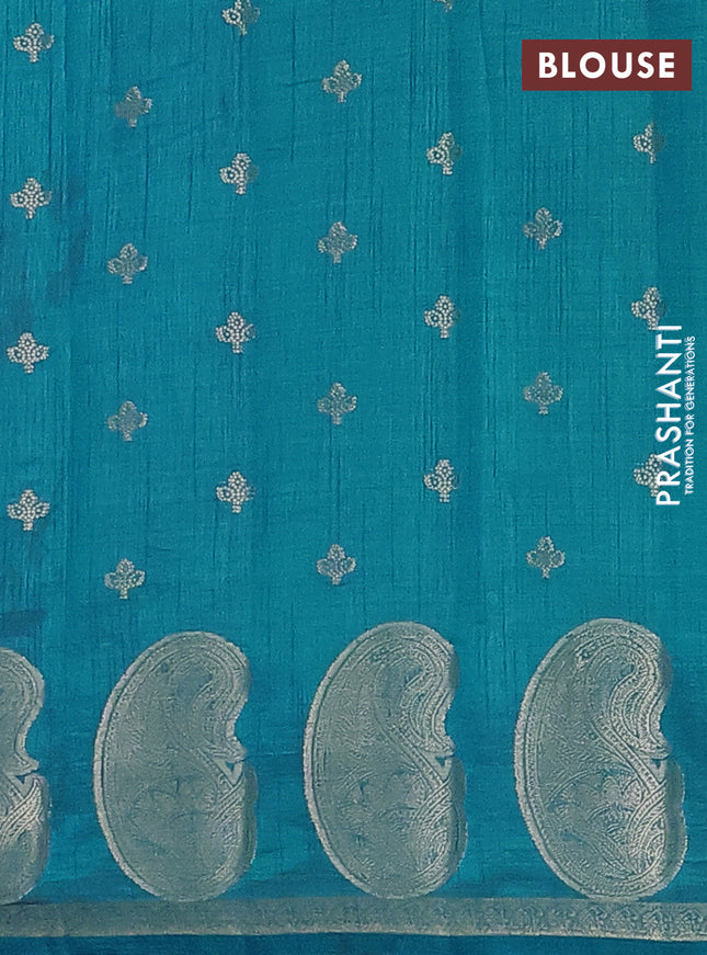 Semi raw silk saree cs blue with allover zari woven 1000 buttas and paisley zari woven butta border