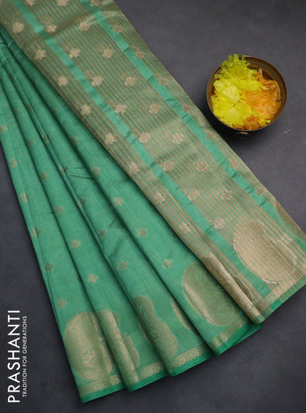 Semi raw silk saree pastel green with allover zari woven 1000 buttas and paisley zari woven butta border