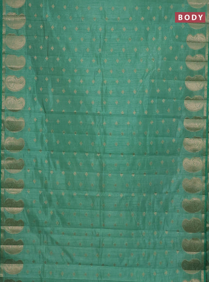Semi raw silk saree pastel green with allover zari woven 1000 buttas and paisley zari woven butta border