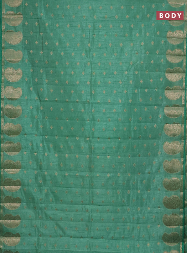 Semi raw silk saree pastel green with allover zari woven 1000 buttas and paisley zari woven butta border