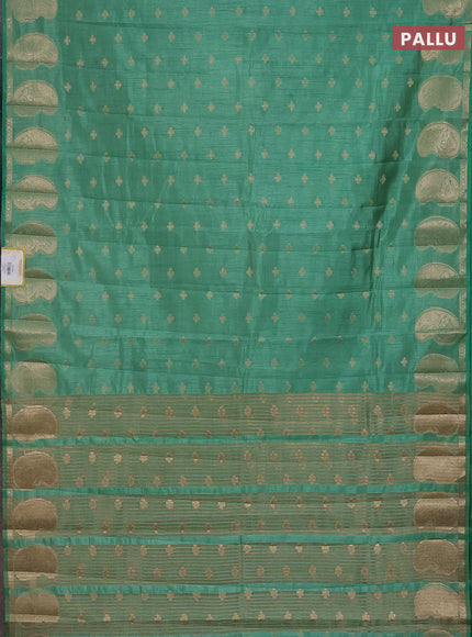Semi raw silk saree pastel green with allover zari woven 1000 buttas and paisley zari woven butta border