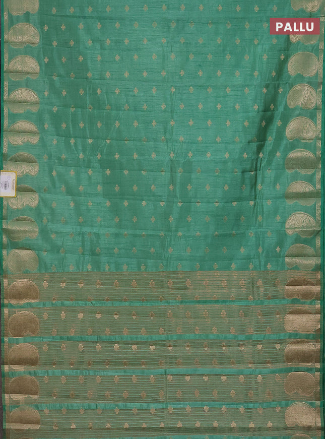 Semi raw silk saree pastel green with allover zari woven 1000 buttas and paisley zari woven butta border