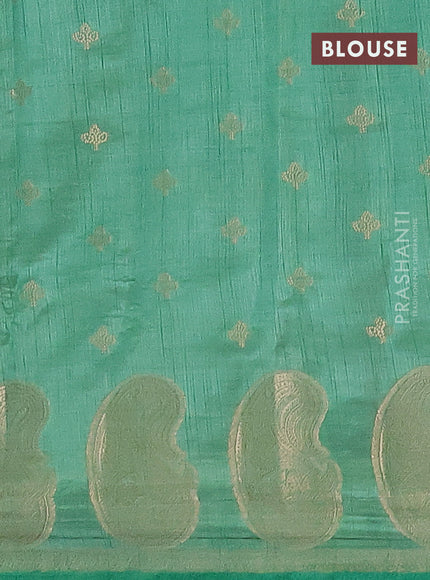 Semi raw silk saree pastel green with allover zari woven 1000 buttas and paisley zari woven butta border
