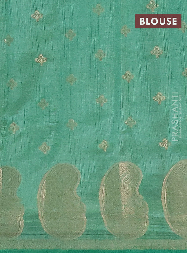 Semi raw silk saree pastel green with allover zari woven 1000 buttas and paisley zari woven butta border