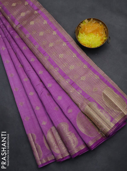 Semi raw silk saree lavender with allover zari woven 1000 buttas and paisley zari woven butta border